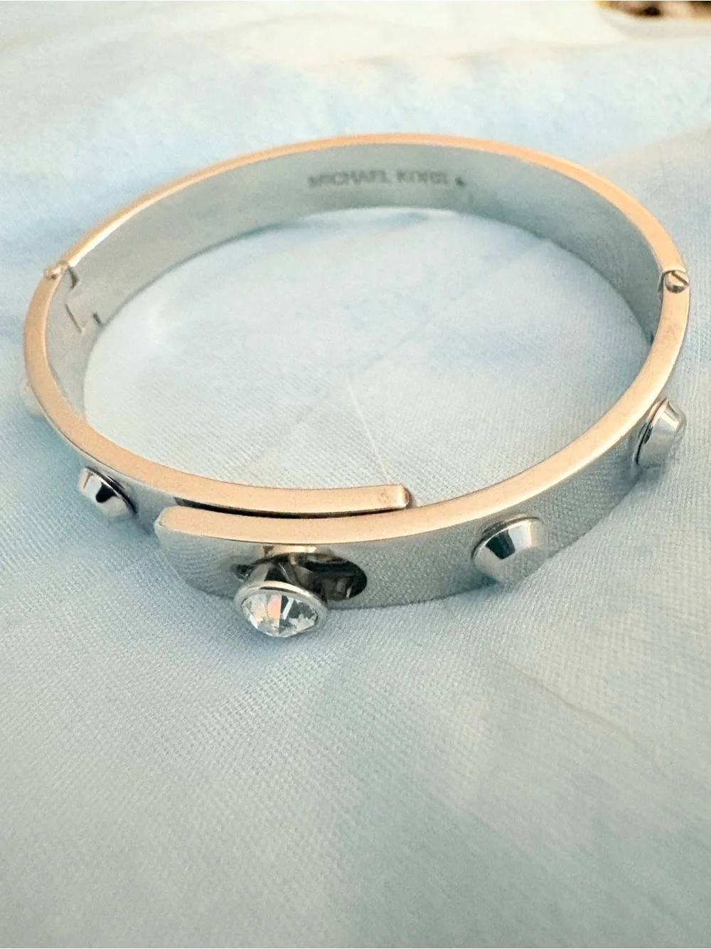 RARE Michael Kors Silver Stud & Crystal Hinged Slide Bangle Heritage Astor